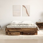 vidaXL Cadru de pat cu sertare Lemn vechi 140 x 200 cm Lemn compozit vidaXL Cadru de pat cu sertare Lemn vechi 140 x 200 cm Lemn compozit