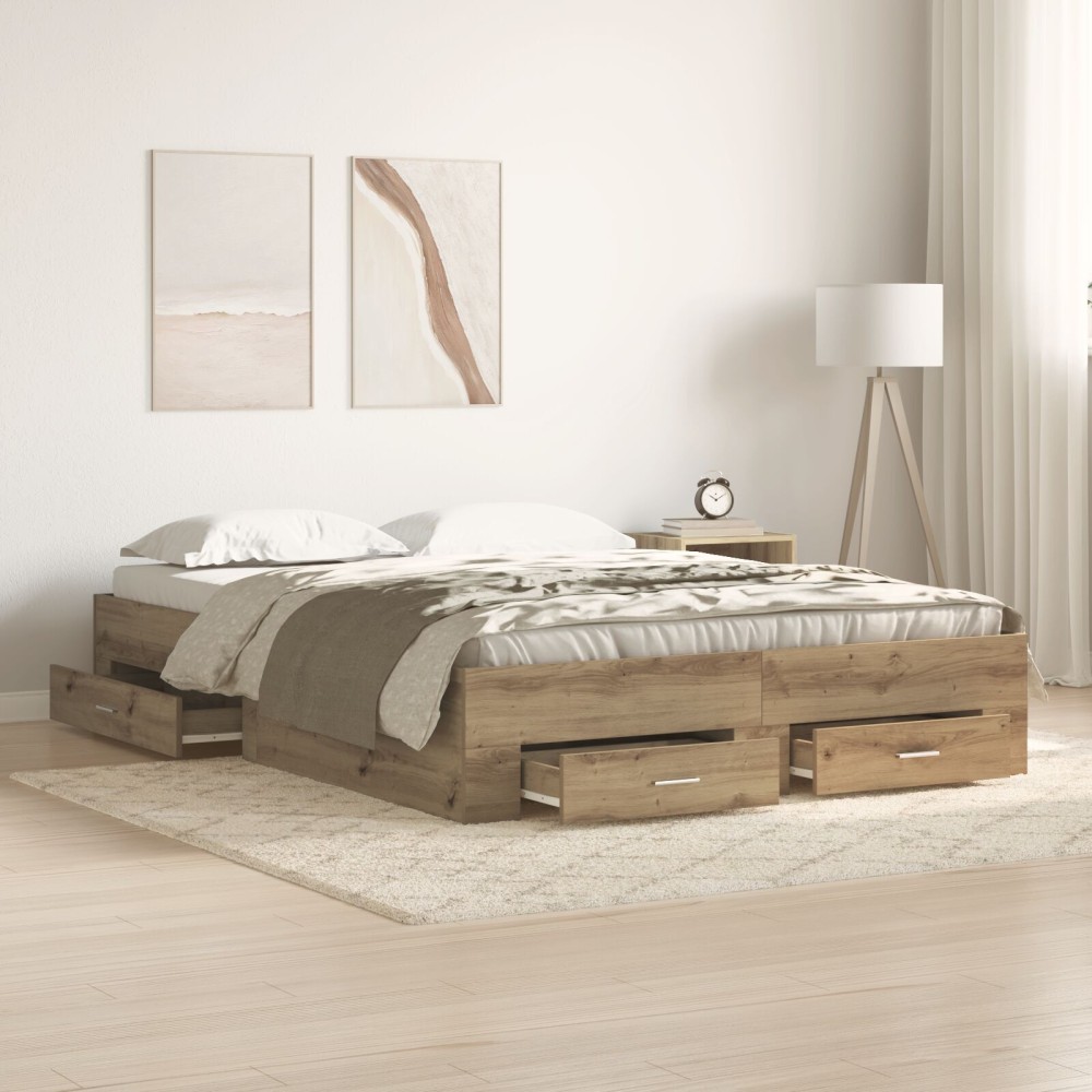vidaXL Cadru de pat cu sertare cu sertar stejar artizanal 140 x 200 cm