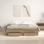 vidaXL Cadru de pat cu sertare cu sertar stejar artizanal 140 x 200 cm