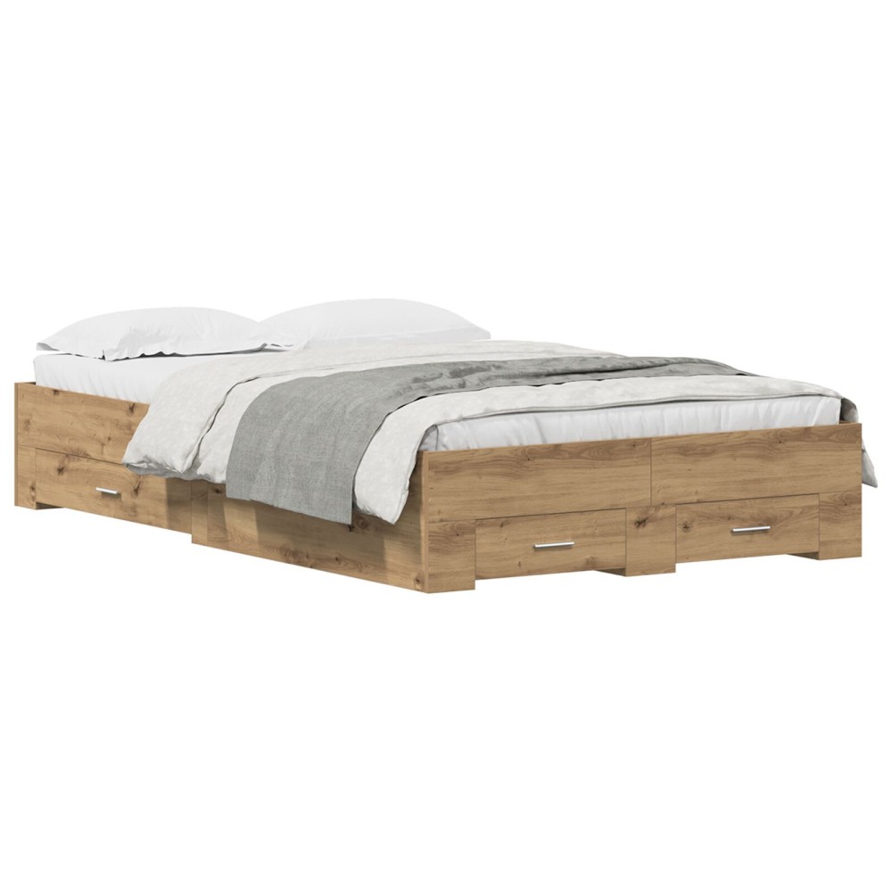 vidaXL Cadru de pat cu sertare cu sertar stejar artizanal 120 x 200 cm