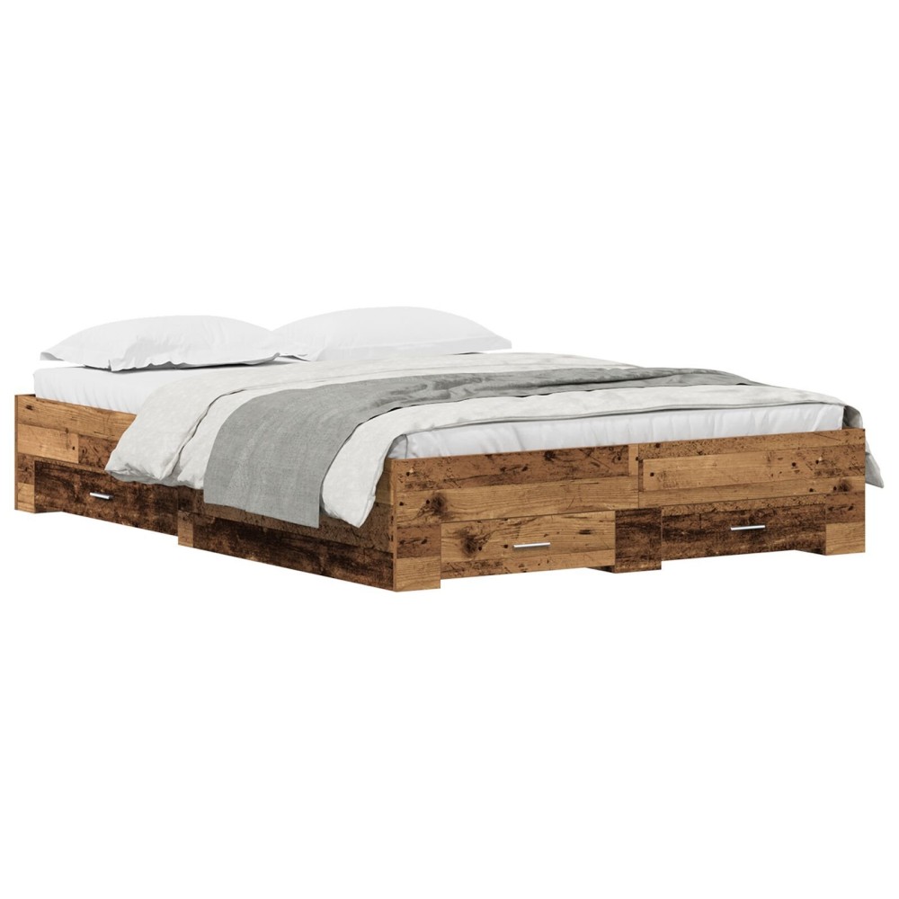 vidaXL Cadru de pat cu sertare Lemn vechi 140 x 190 cm Lemn compozit