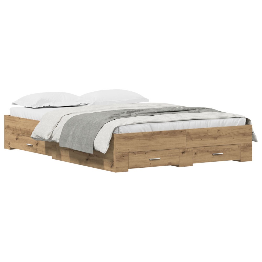 vidaXL Cadru de pat cu sertare cu sertar stejar artizanal 140 x 190 cm