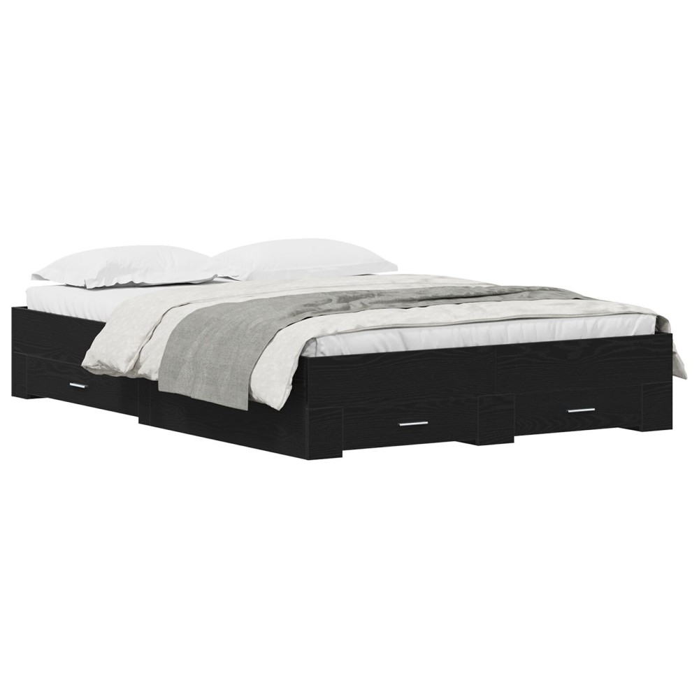 vidaXL Cadru de pat cu sertare Stejar negru 135 x 190 cm Lemn compozit