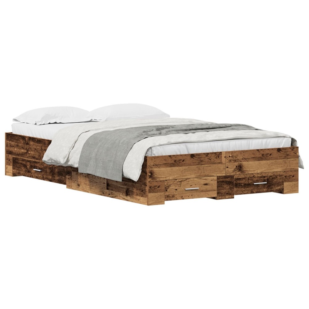 vidaXL Cadru de pat cu sertare Lemn vechi 120 x 190 cm Lemn compozit