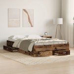 vidaXL Cadru de pat cu sertare Lemn vechi 120 x 190 cm Lemn compozit