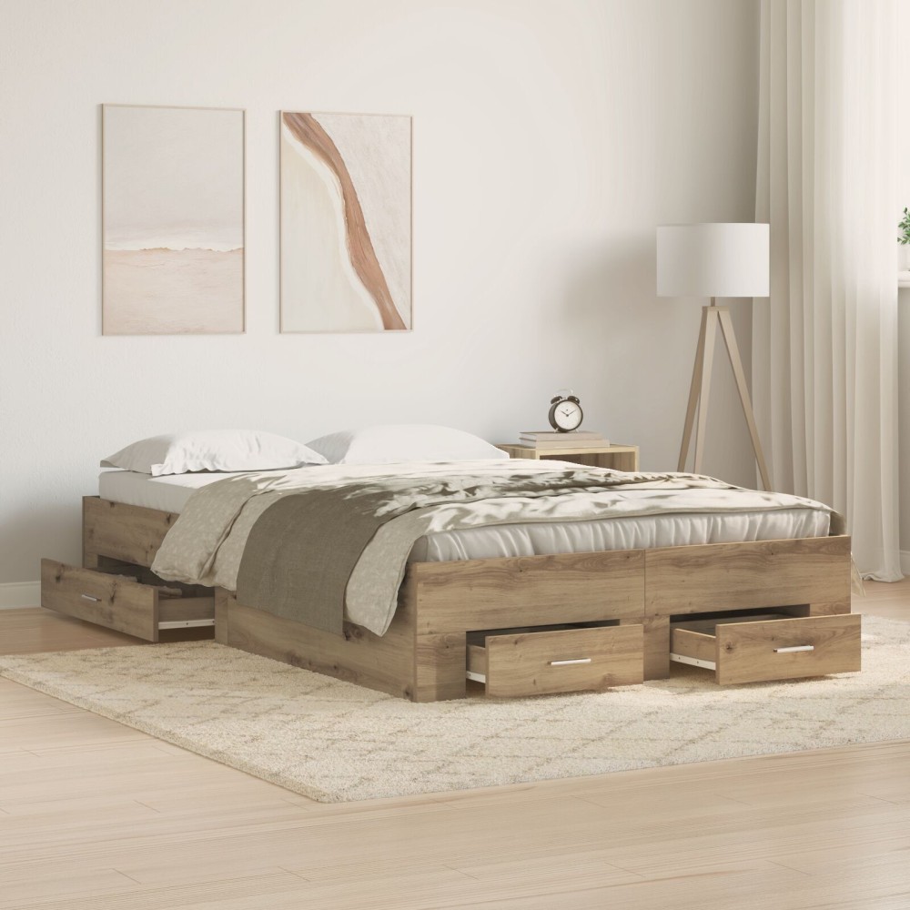 vidaXL Cadru de pat cu sertare cu sertar stejar artizanal 120 x 190 cm