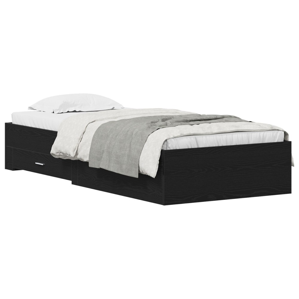 Pat vidaXL Cadru Negru Stejar 90x190 cm Lemn prelucrat