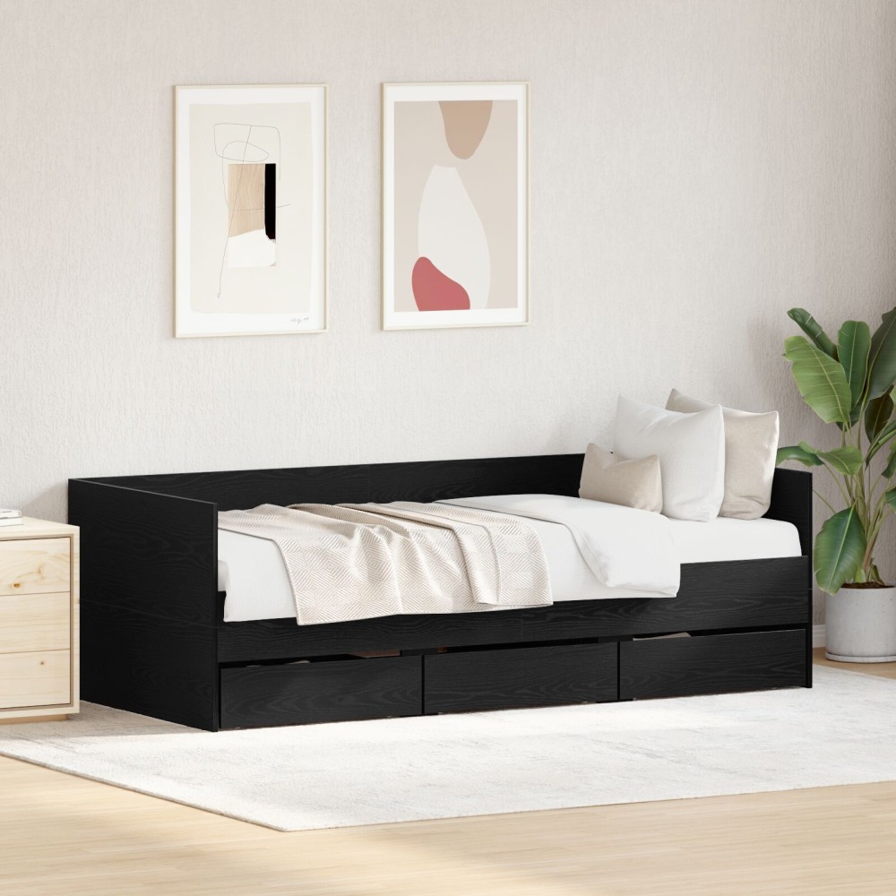 vidaXL Cadru de daybed cu sertare cu sertar Stejar negru 90 x 190 cm