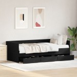 vidaXL Cadru de daybed cu sertare cu sertar Stejar negru 90 x 190 cm