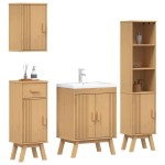 Set baie vidaXL 4 piese din lemn masiv de pin Set baie vidaXL 4 piese din lemn masiv de pin