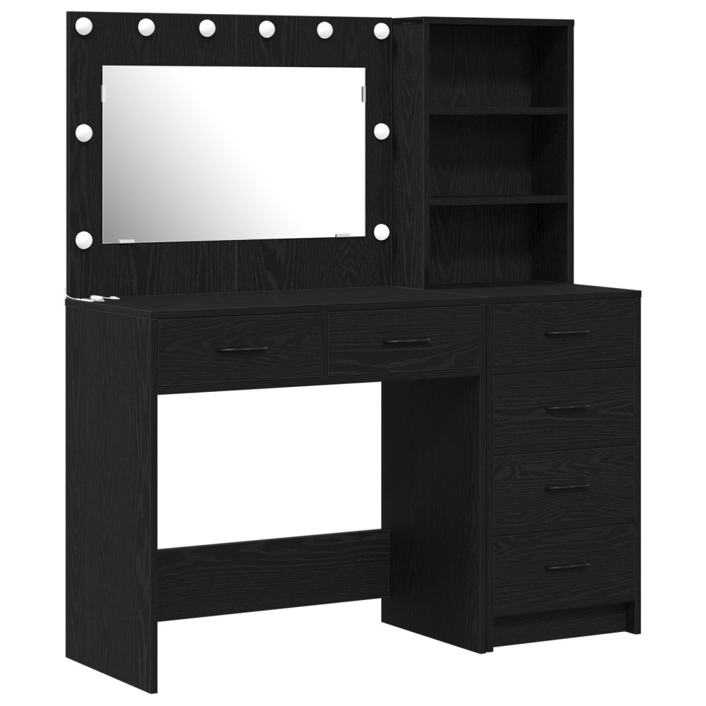 vidaXL Set masă de toaletă cu LED, 2 piese, negru, lemn prelucrat