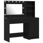 vidaXL Set masă de toaletă cu LED, 2 piese, negru, lemn prelucrat
