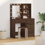 vidaXL Set masă toaletă cu LED, 2 piese, stejar negru, lemn prelucrat
