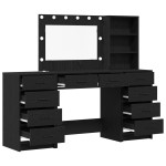 vidaXL Set masă de toaletă cu LED, 3 piese, negru, lemn prelucrat