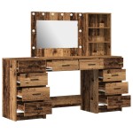 vidaXL Set masă toaletă cu LED, 3 piese, lemn vechi, lemn prelucrat
