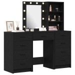 vidaXL Set masă toaletă cu LED, 3 piese, negru, lemn prelucrat