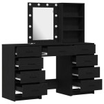 vidaXL Set masă toaletă cu LED, 3 piese, negru, lemn prelucrat