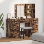 vidaXL Set masă toaletă cu LED, 3 piese, stejar fumuriu lemn prelucrat