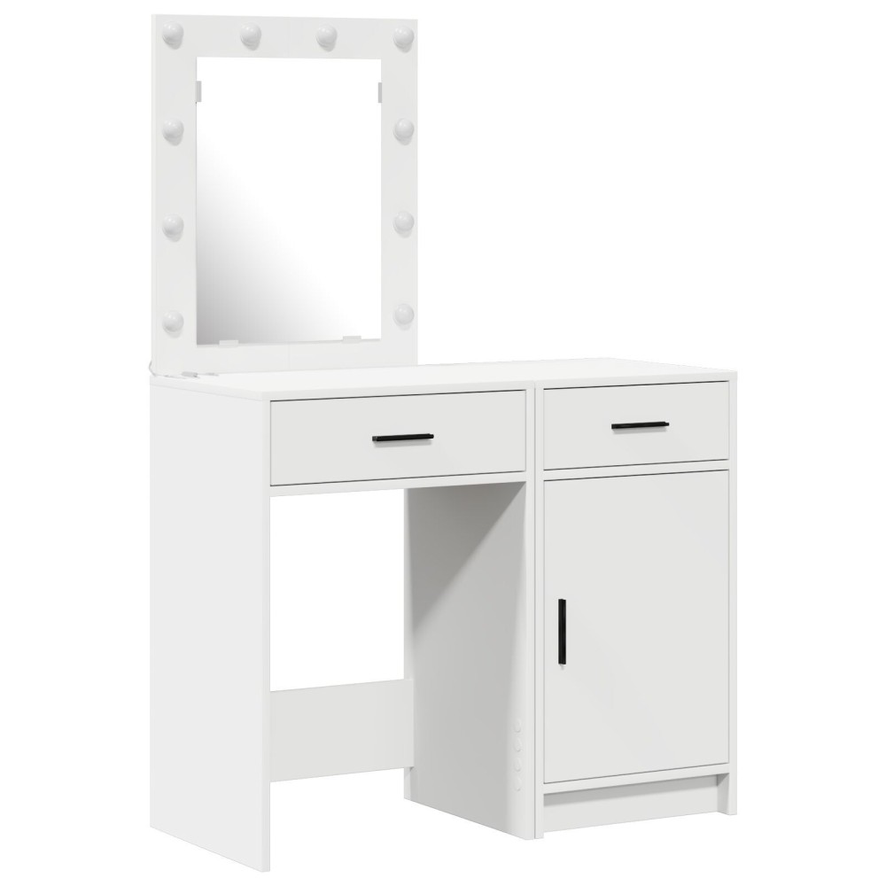 vidaXL Set masă toaletă cu LED, 2 piese, alb, lemn prelucrat