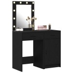vidaXL Set masă toaletă cu LED, 2 piese, negru, lemn prelucrat