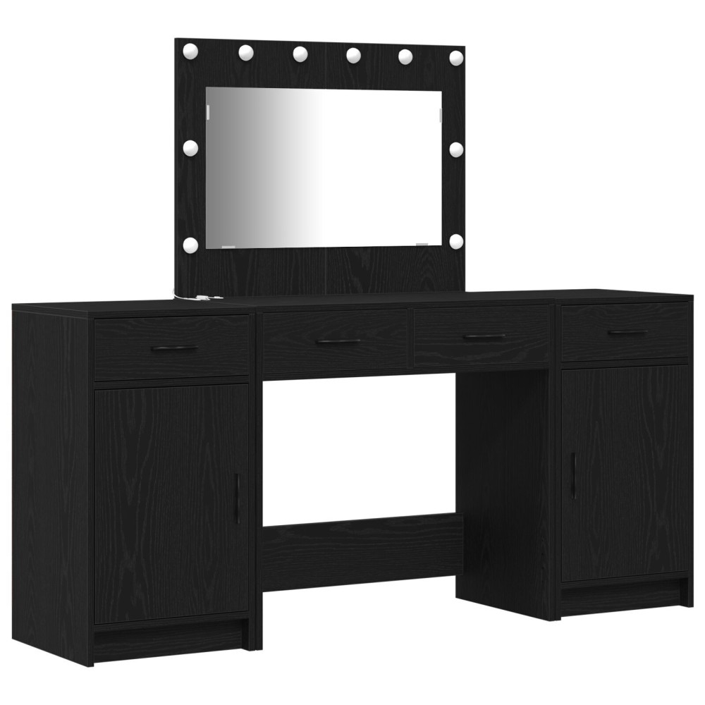 vidaXL Set masă toaletă cu LED, 3 piese, negru, lemn prelucrat