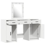 vidaXL Set masă toaletă cu LED 3 piese, alb, lemn prelucrat