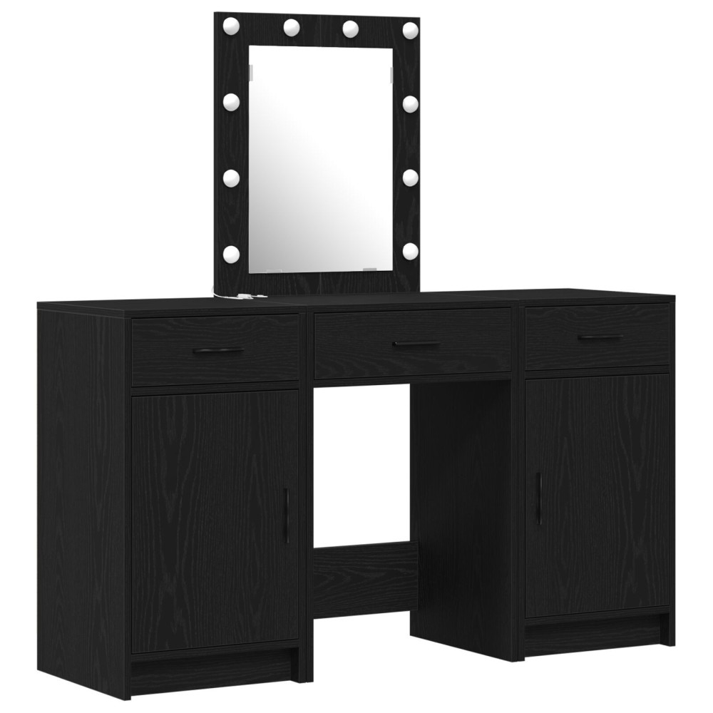 vidaXL Set masă toaletă cu LED 3 piese, negru, lemn prelucrat