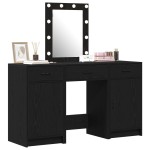 vidaXL Set masă toaletă cu LED 3 piese, negru, lemn prelucrat