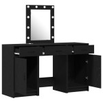 vidaXL Set masă toaletă cu LED 3 piese, negru, lemn prelucrat