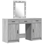 vidaXL Set masă toaletă cu LED 3 piese, gri sonoma, lemn prelucrat