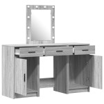 vidaXL Set masă toaletă cu LED 3 piese, gri sonoma, lemn prelucrat