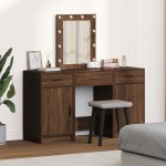 vidaXL Set masă toaletă cu LED 3 piese, stejar negru, lemn prelucrat
