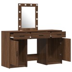 vidaXL Set masă toaletă cu LED 3 piese, stejar negru, lemn prelucrat
