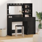 vidaXL Set masă toaletă cu LED, 2 piese, negru, lemn prelucrat