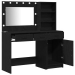 vidaXL Set masă toaletă cu LED, 2 piese, negru, lemn prelucrat