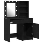 vidaXL Set masă toaletă cu LED, 2 piese, negru, lemn prelucrat