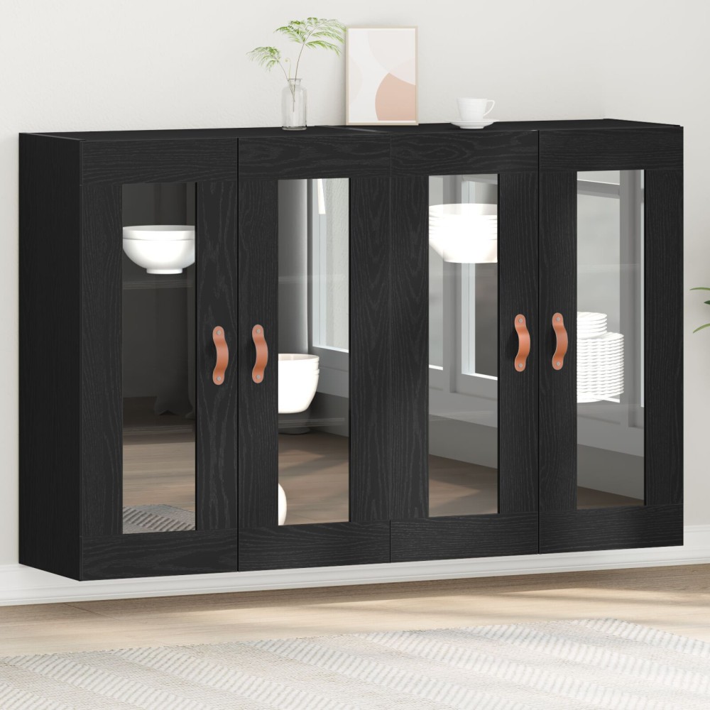vidaXL Dulap montat pe perete 2 pcs Stejar negru 69.5 x 34 x 90 cm