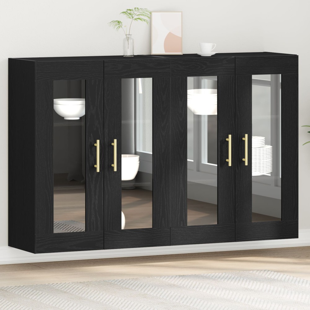 vidaXL Dulap montat pe perete 2 pcs Stejar negru 69.5 x 34 x 90 cm