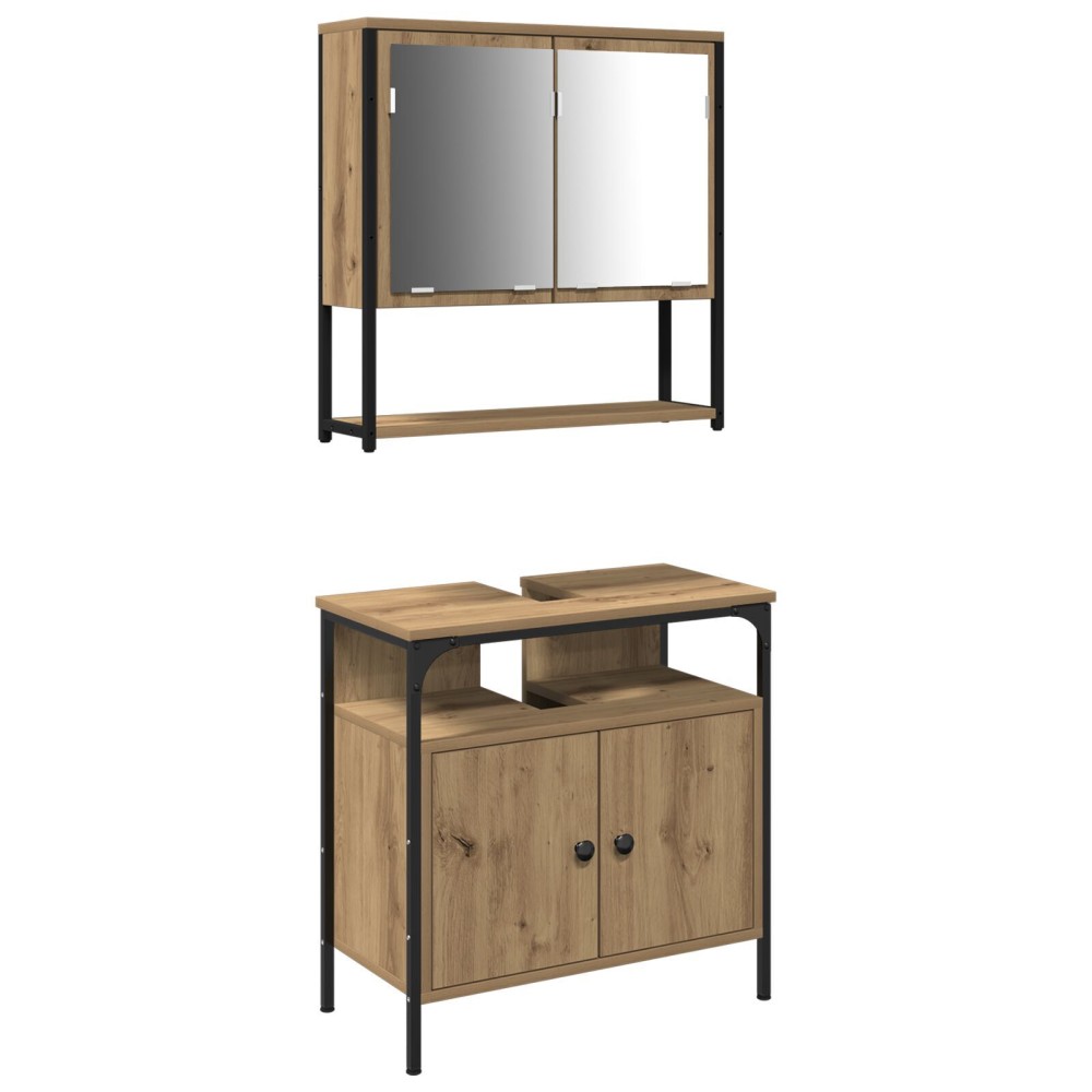 vidaXL Set de mobilier pentru baie cu ușă 2 pcs Maro 60 x 30 x 60 cm