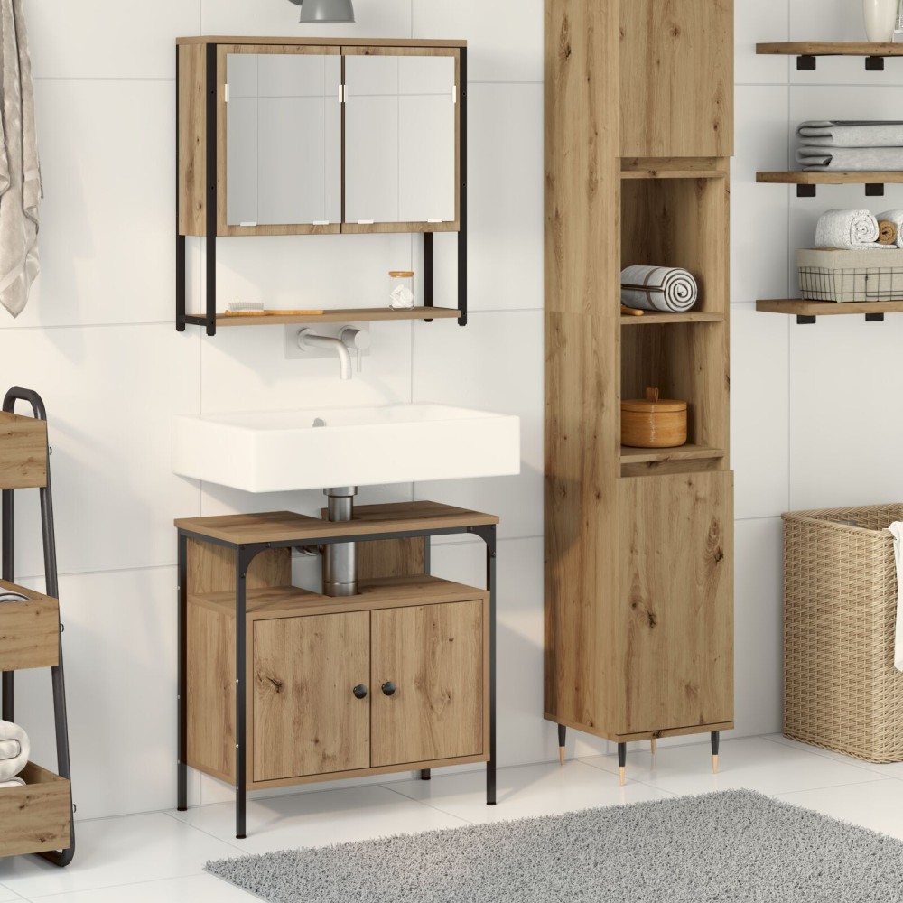 vidaXL Set de mobilier pentru baie cu ușă 2 pcs Maro 60 x 30 x 60 cm