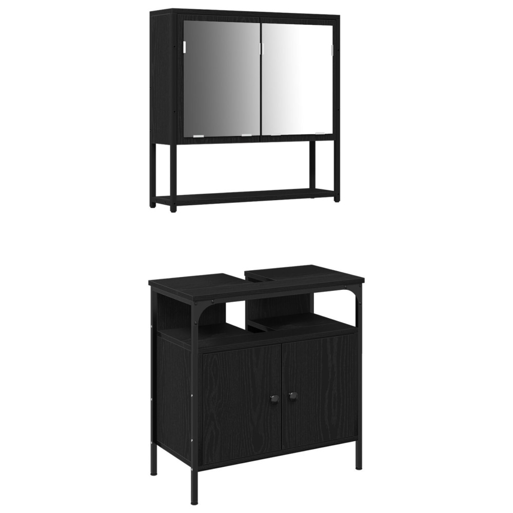 vidaXL Set de mobilier pentru baie cu ușă 2 pcs Negru 60 x 30 x 60 cm