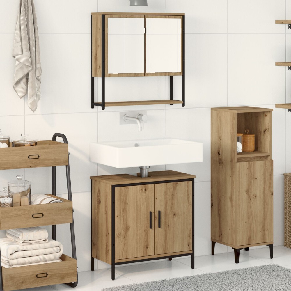 vidaXL Set de mobilier pentru baie cu ușă 2 pcs Maro 60 x 30 x 60 cm