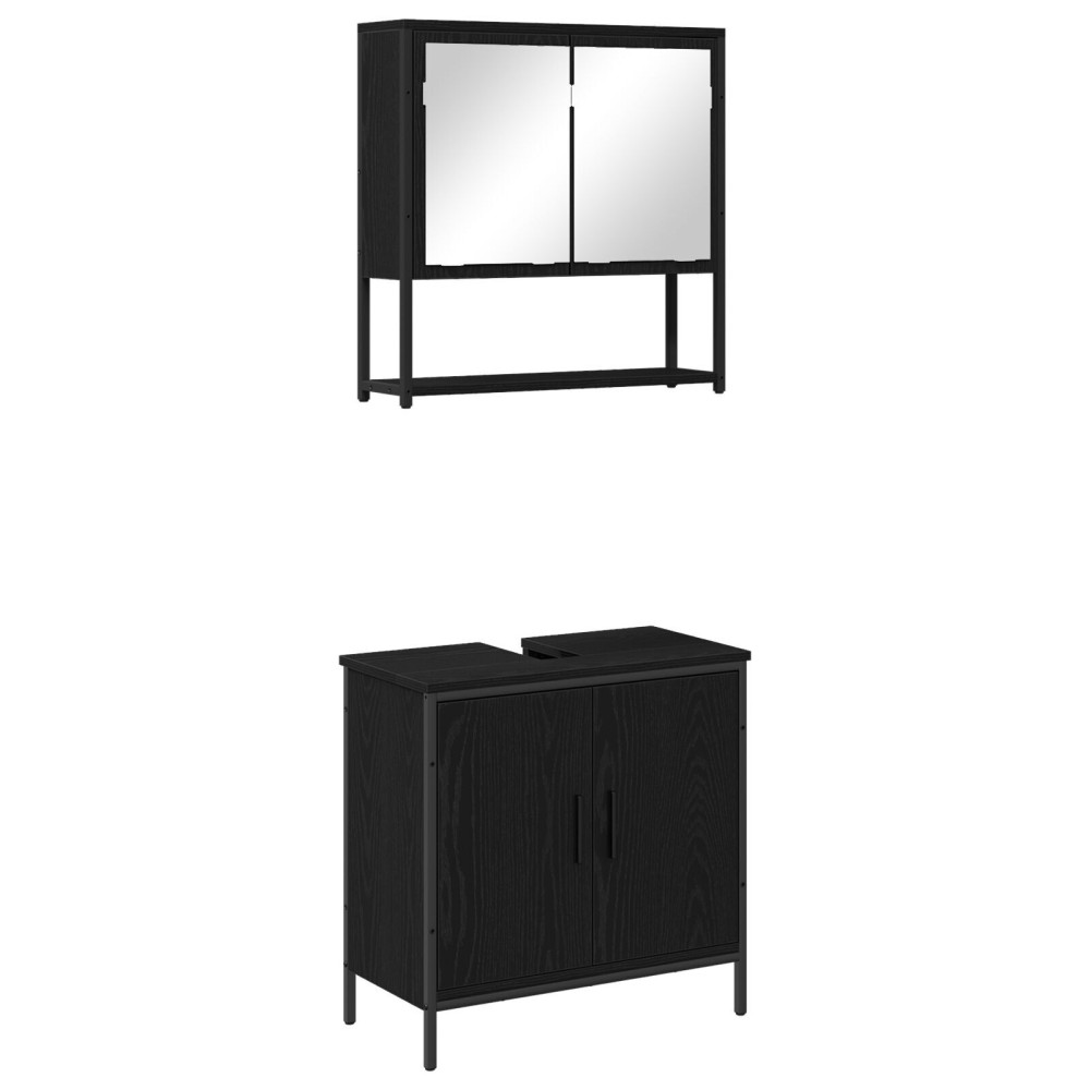 vidaXL Set de mobilier pentru baie cu ușă 2 pcs Negru 60 x 30 x 60 cm