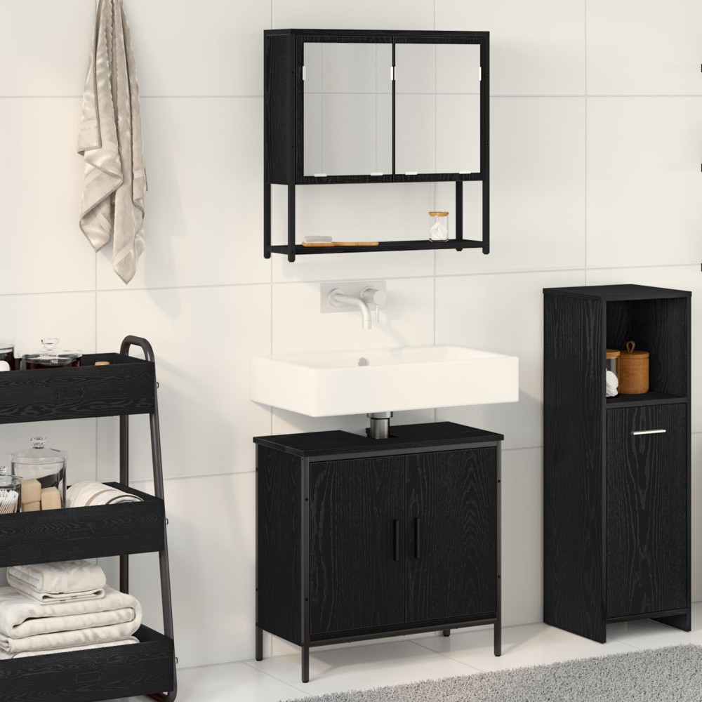 vidaXL Set de mobilier pentru baie cu ușă 2 pcs Negru 60 x 30 x 60 cm