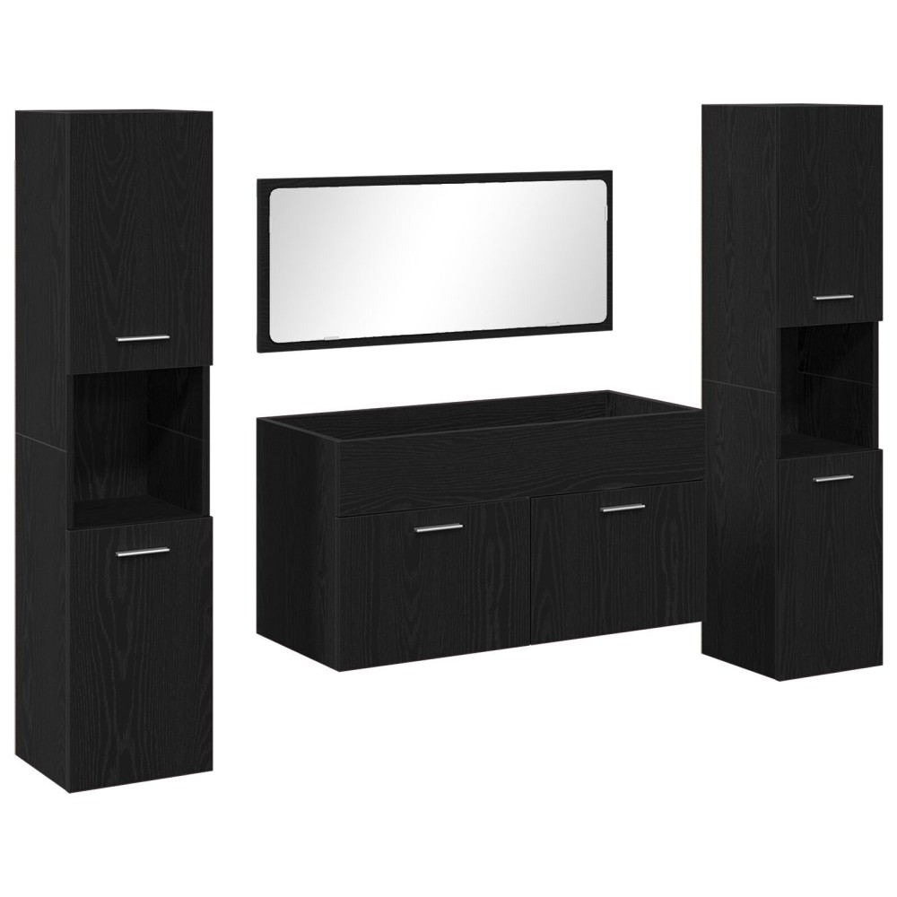 vidaXL Set Mobilier Baie cu ușă 4 pcs Stejar Negru 41 x 38.5 x 46 cm