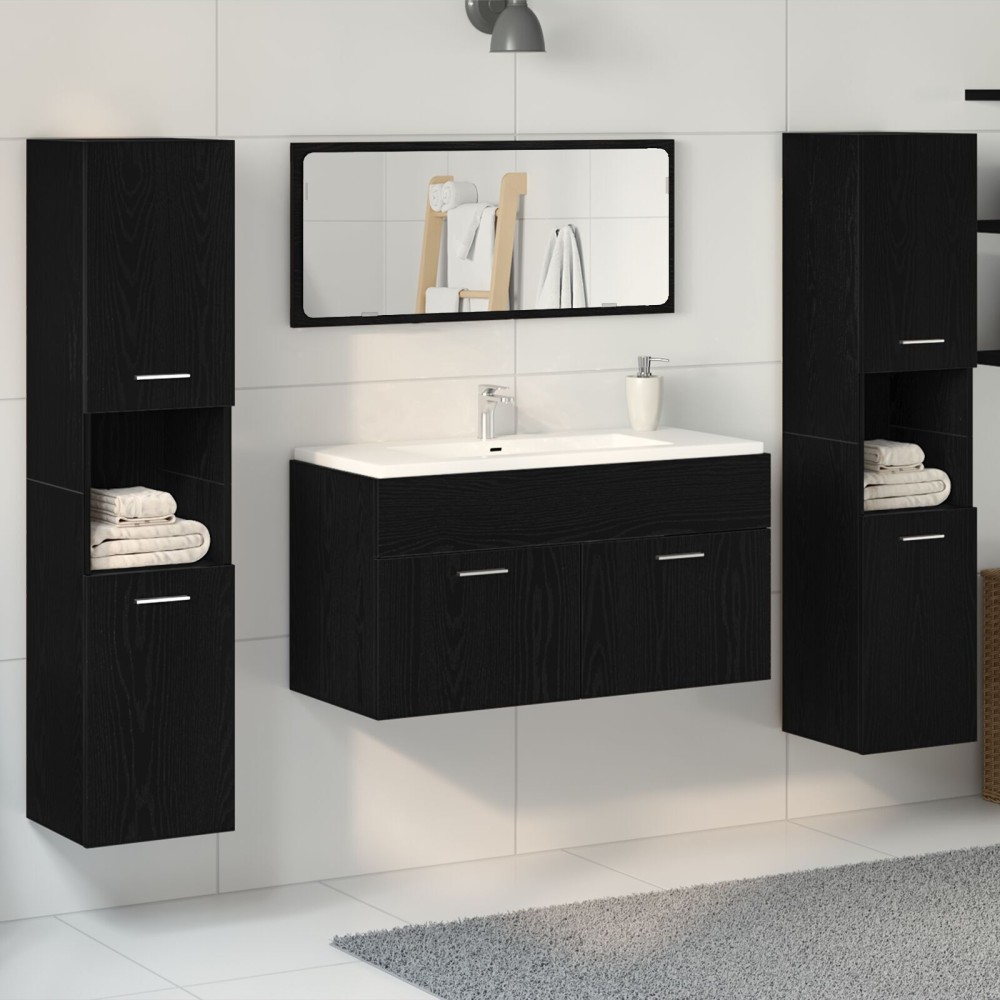 vidaXL Set Mobilier Baie cu ușă 4 pcs Stejar Negru 41 x 38.5 x 46 cm