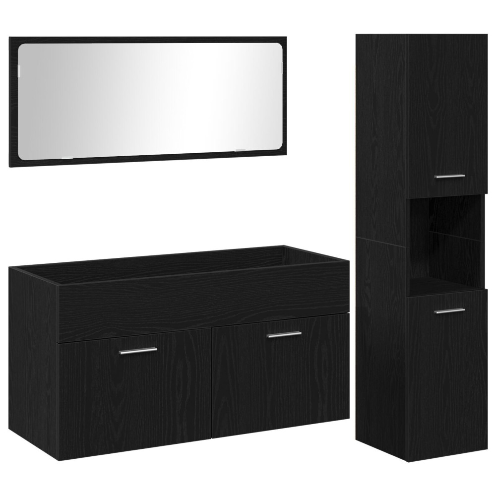 vidaXL Set de mobilier pentru baie Pe perete cu ușă 3 pcs Stejar Negru