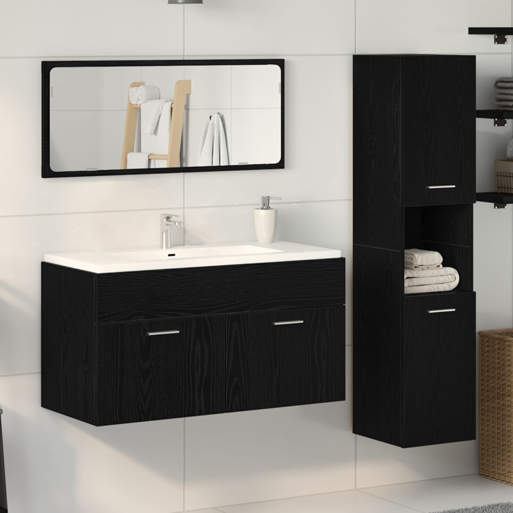 vidaXL Set de mobilier pentru baie Pe perete cu ușă 3 pcs Stejar Negru