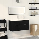 vidaXL Set de mobilier pentru baie 3 pcs Stejar Negru Lemn compozit