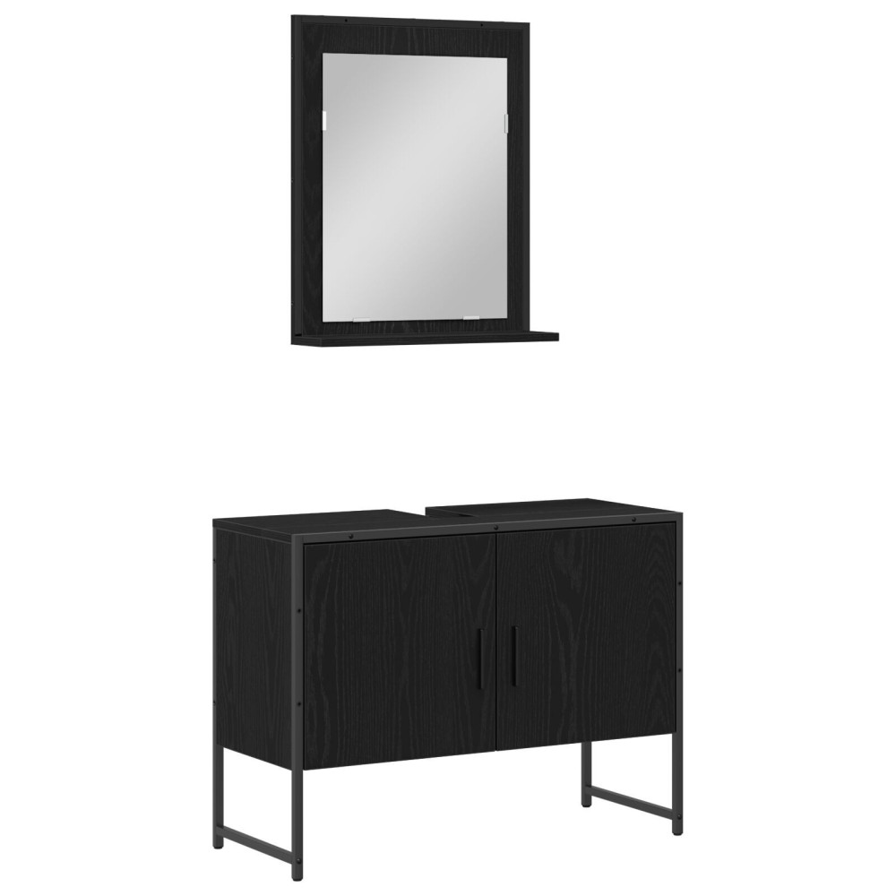 vidaXL Set de mobilier pentru baie cu ușă 2 pcs Negru 80 x 33 x 60 cm